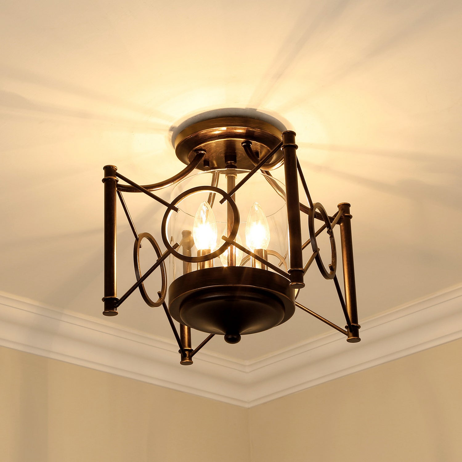 Golden - 3718-SF CDB-CLR - Three Light Semi-Flush Mount - Quincy - Cordoban Bronze