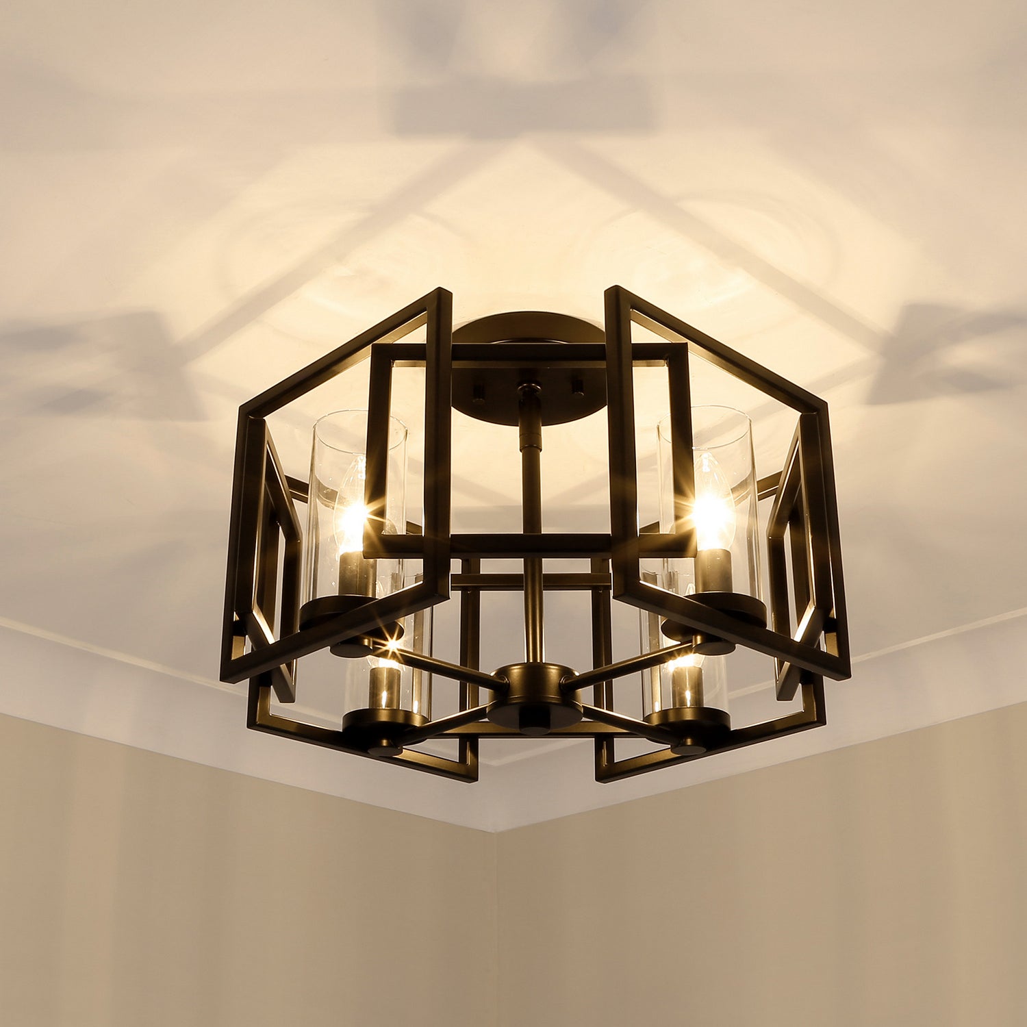 Golden - 6068-FM BLK - Four Light Flush Mount - Marco - Matte Black