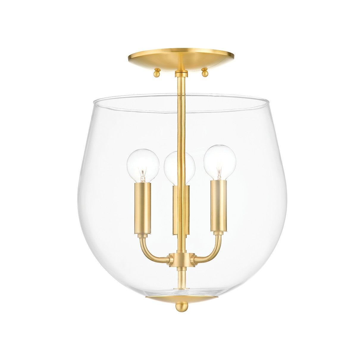 Mitzi - H557603-AGB - Three Light Semi Flush Mount - Bobbi - Aged Brass