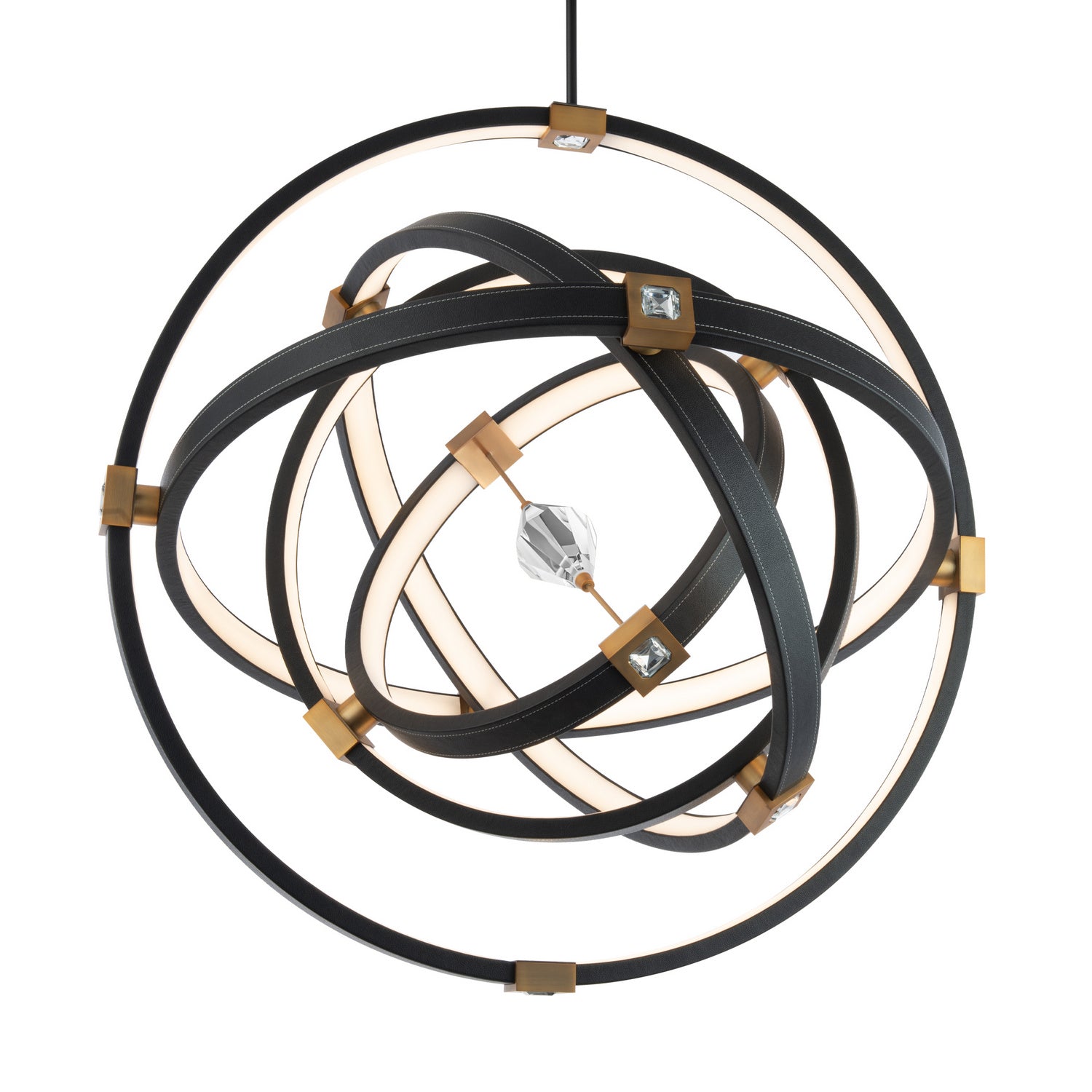Schonbek Beyond - BPD45236-BK/AB - LED Pendant - Atomic - Black Leather - Aged Brass