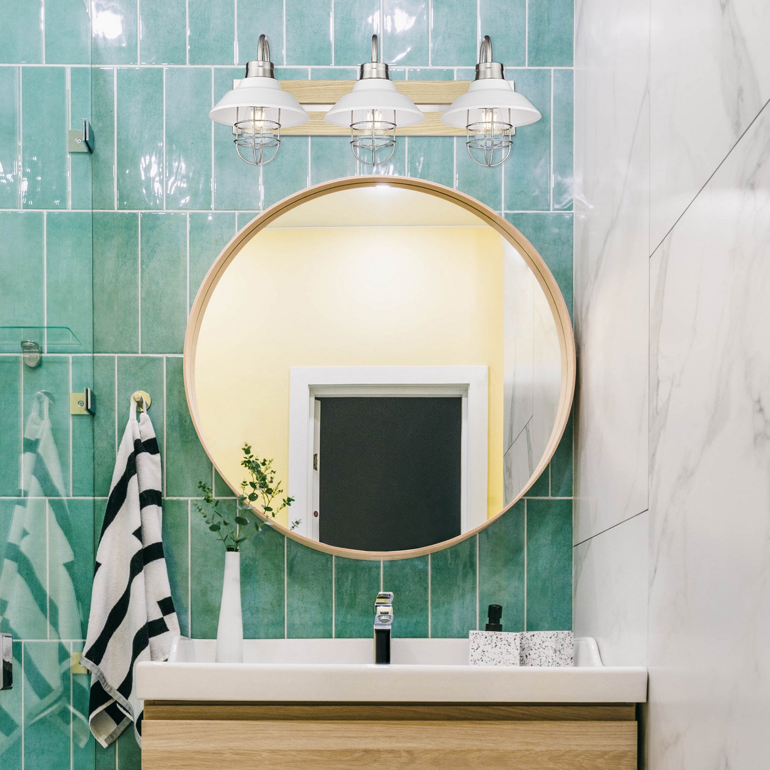 Golden - 3321-BA3 PW-WHT - Three Light Bath Vanity - Fraser - Pewter