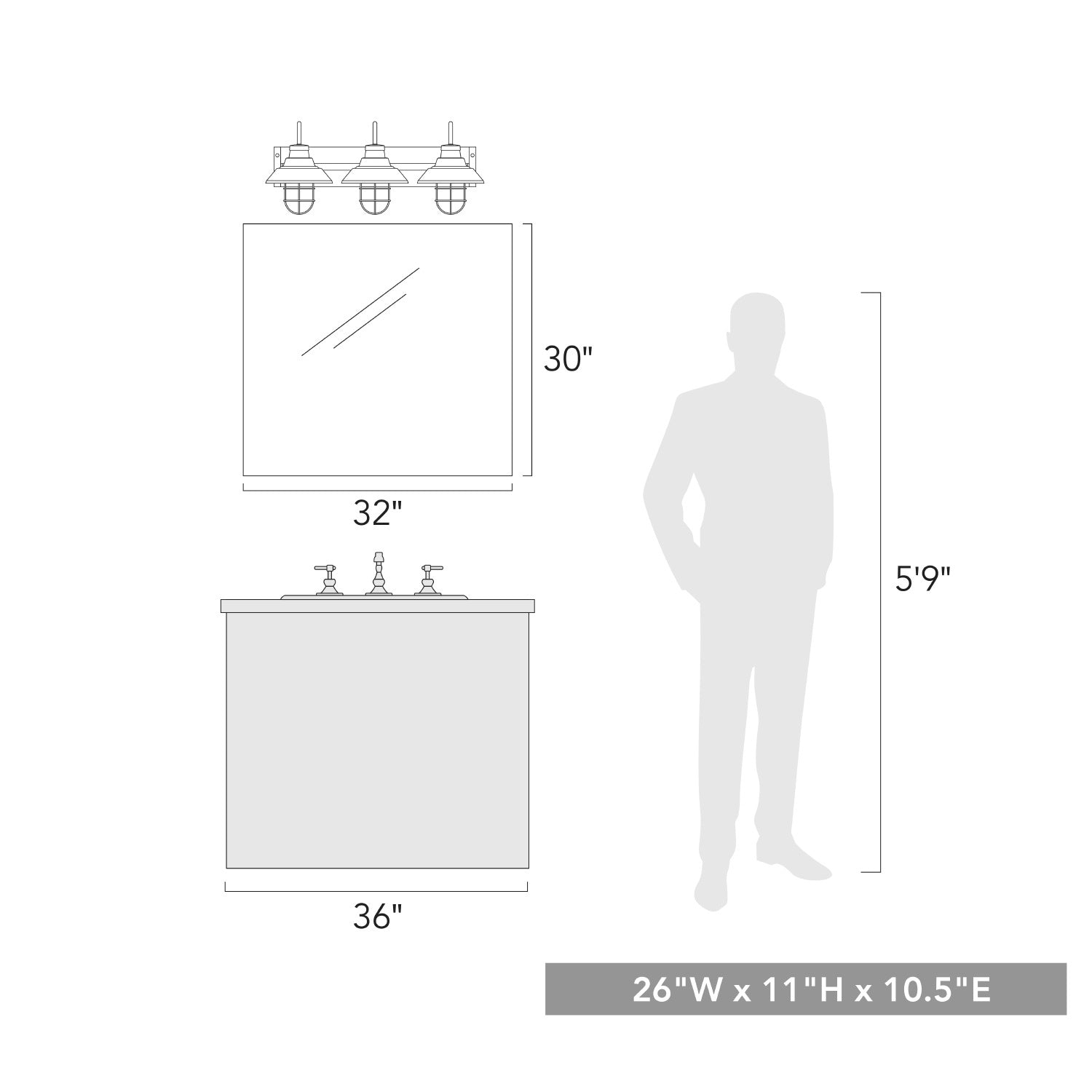 Golden - 3321-BA3 PW-WHT - Three Light Bath Vanity - Fraser - Pewter