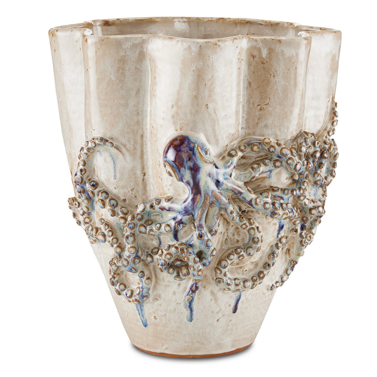 Currey and Company - 1200-0541 - Vase - Octopus Collection - Cream/Reactive Blue
