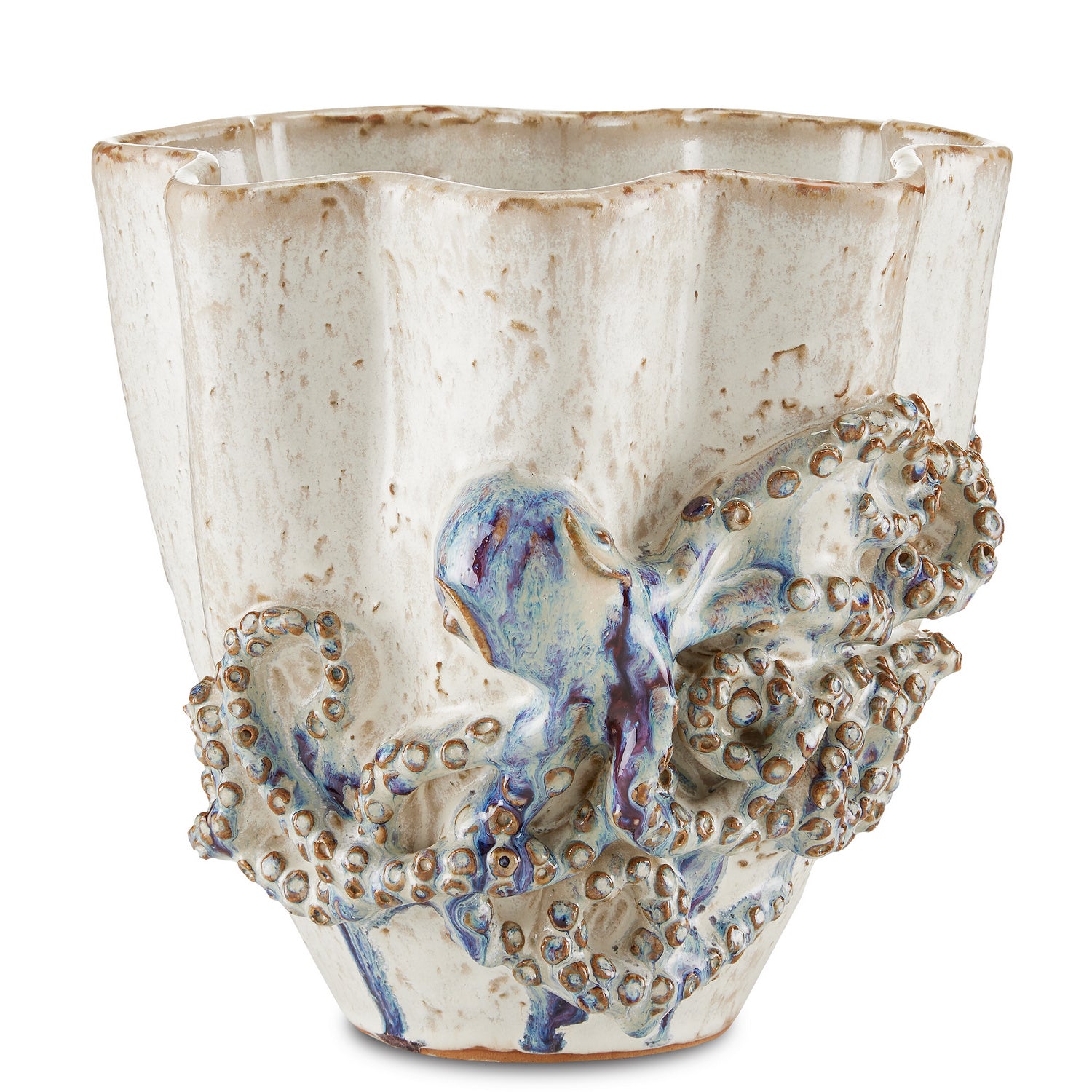 Currey and Company - 1200-0542 - Vase - Octopus Collection - Cream/Reactive Blue