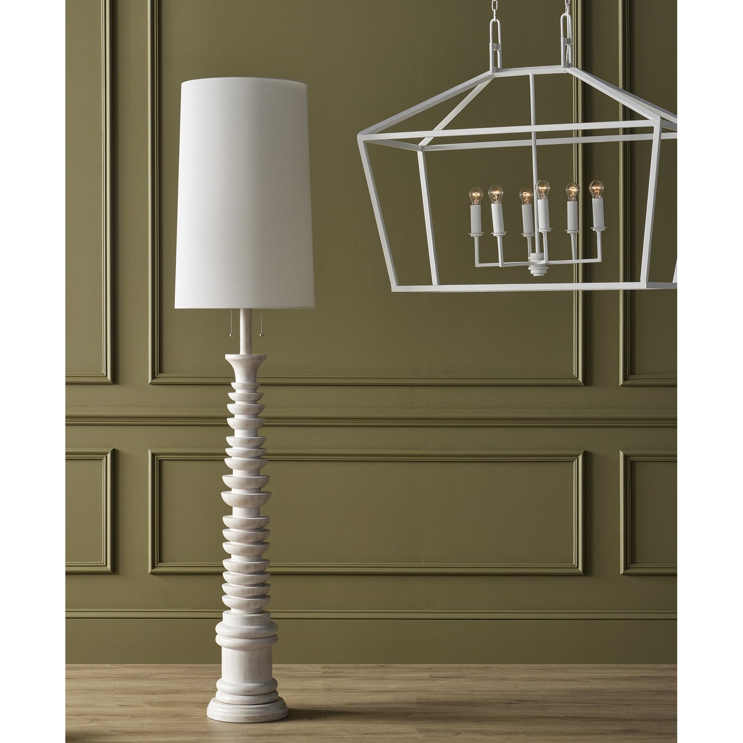 Currey and Company - 8000-0112 - Two Light Floor Lamp - Malayan Collection - Whitewash