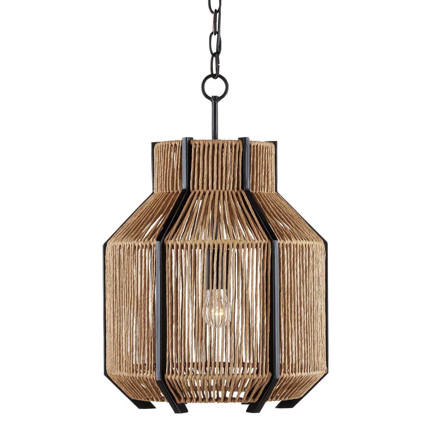 Currey and Company - 9000-0922 - One Light Pendant - Mali Collection - Satin Black/Natural