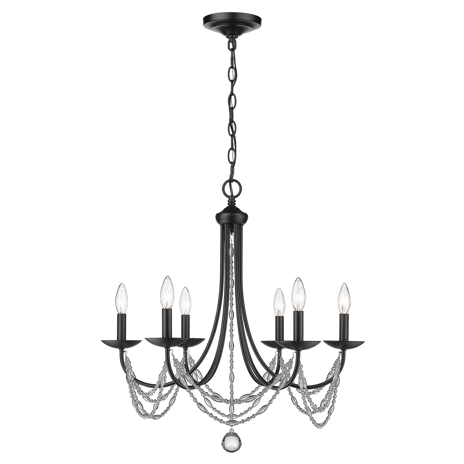Golden - 7644-6 BLK - Six Light Chandelier - Mirabella - Matte Black