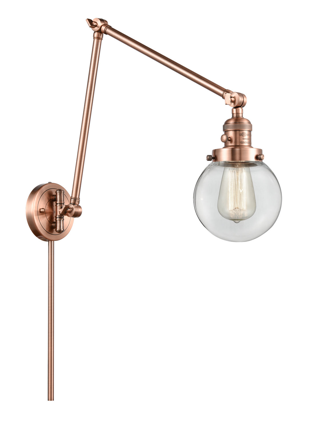 Innovations - 238-AC-G202-6 - One Light Swing Arm - Franklin Restoration - Antique Copper