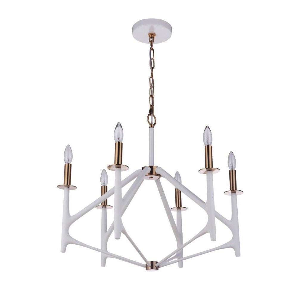Craftmade - 55526-MWWSB - Six Light Chandelier - The Reserve - Matte White / Satin Brass