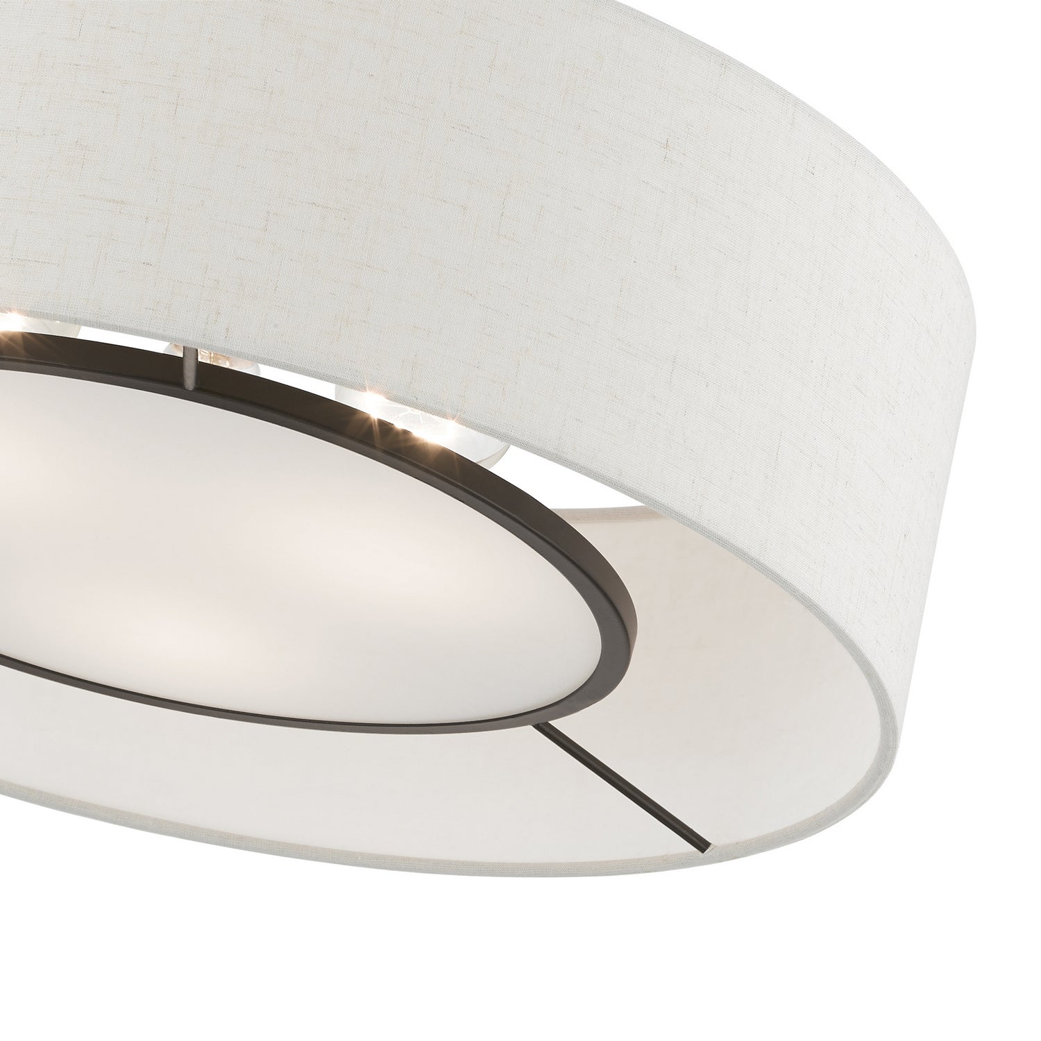 Livex Lighting - 40143-91 - Three Light Semi-Flush Mount - Ellsworth - Brushed Nickel w/Shiny White