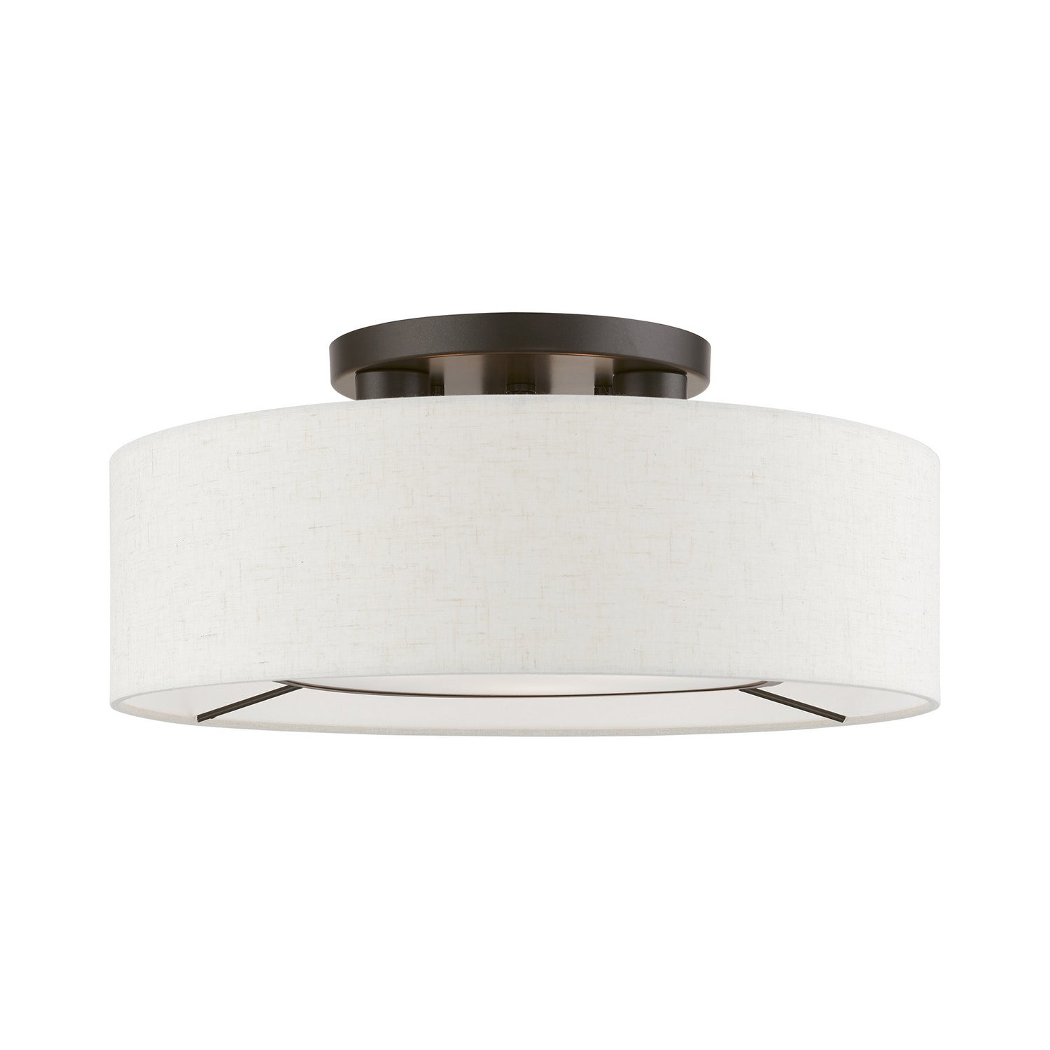 Livex Lighting - 40143-91 - Three Light Semi-Flush Mount - Ellsworth - Brushed Nickel w/Shiny White