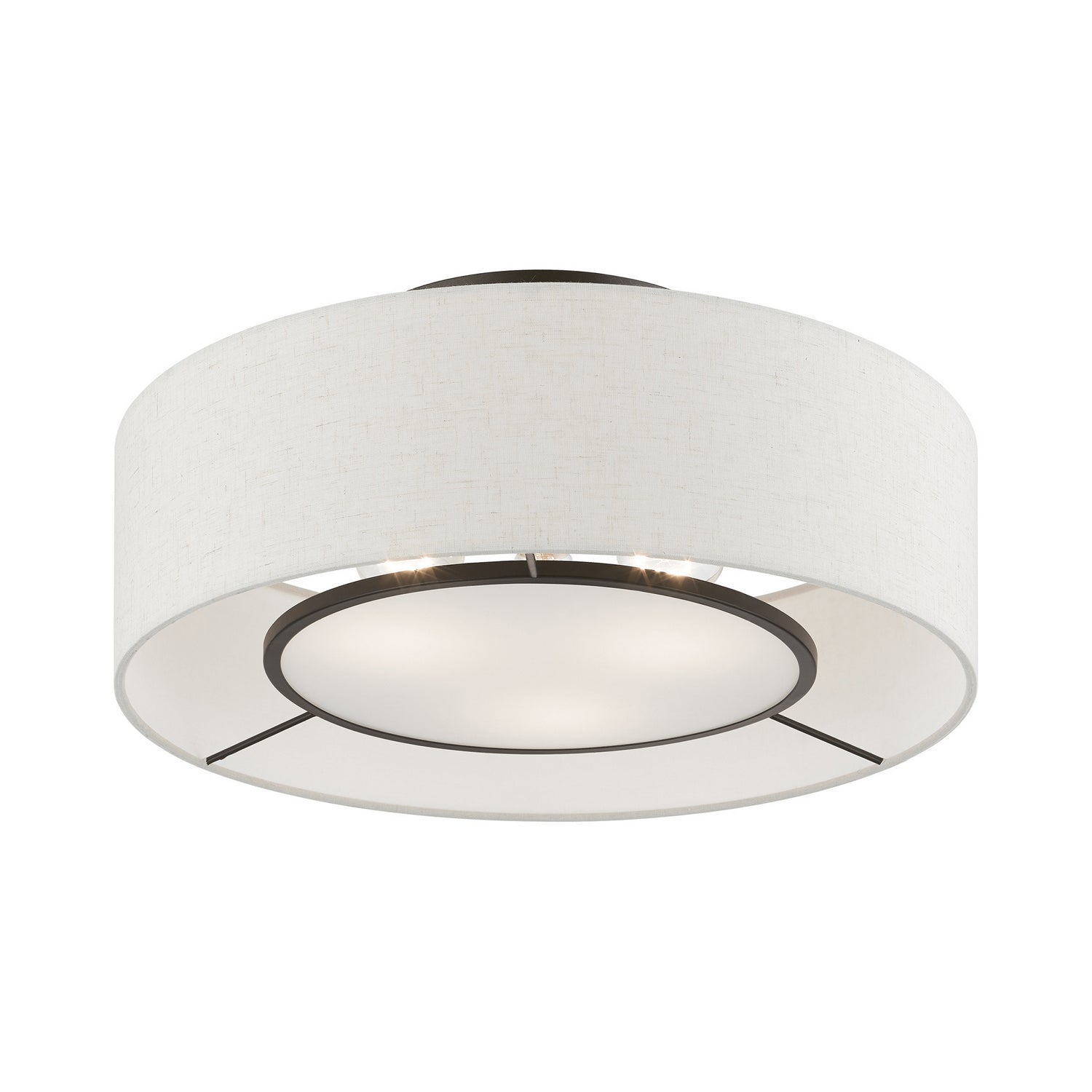 Livex Lighting - 40143-91 - Three Light Semi-Flush Mount - Ellsworth - Brushed Nickel w/Shiny White