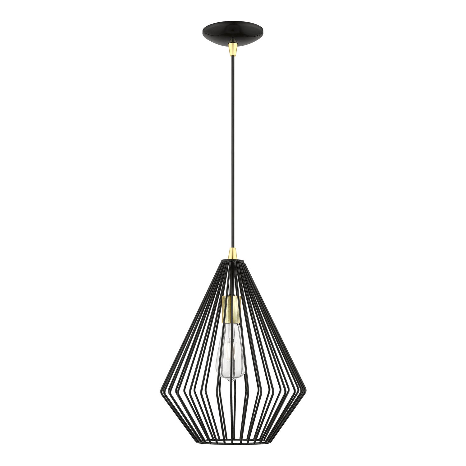 Livex Lighting - 41325-68 - One Light Pendant - Linz - Shiny Black w/Polished Brass