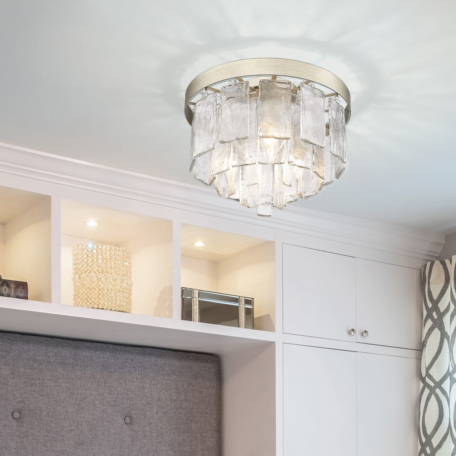 Golden - 1768-FM WG-HWG - Three Light Flush Mount - Ciara - White Gold
