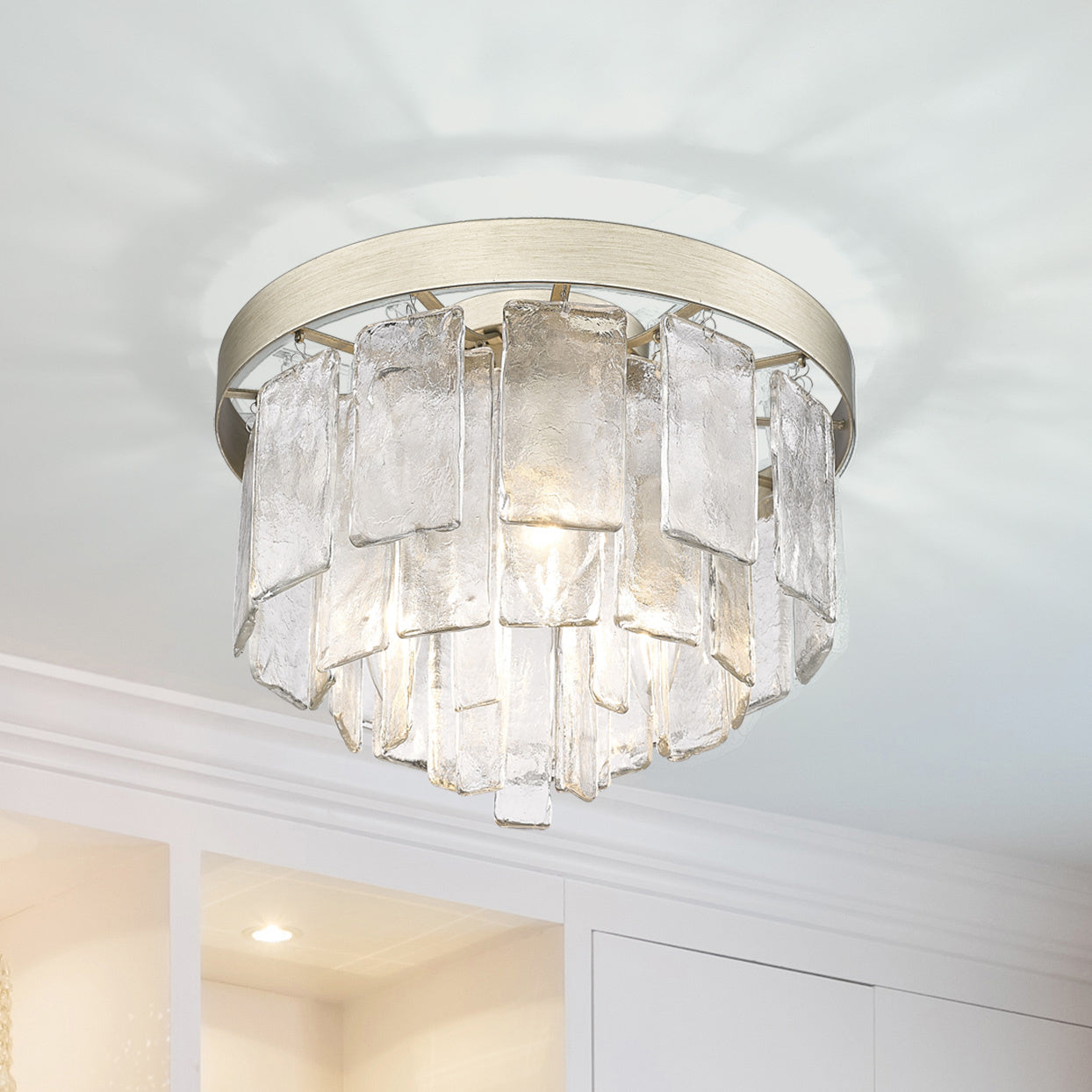 Golden - 1768-FM WG-HWG - Three Light Flush Mount - Ciara - White Gold