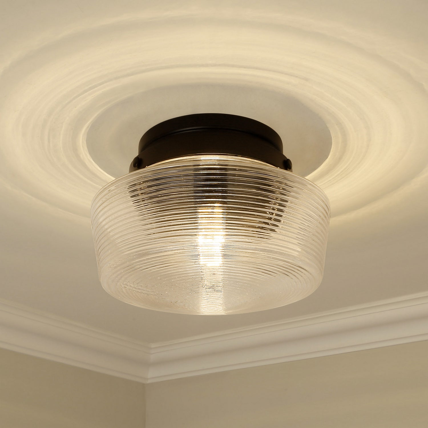 Golden - 3415-FM BLK-CLR - One Light Flush Mount - Holloway - Matte Black