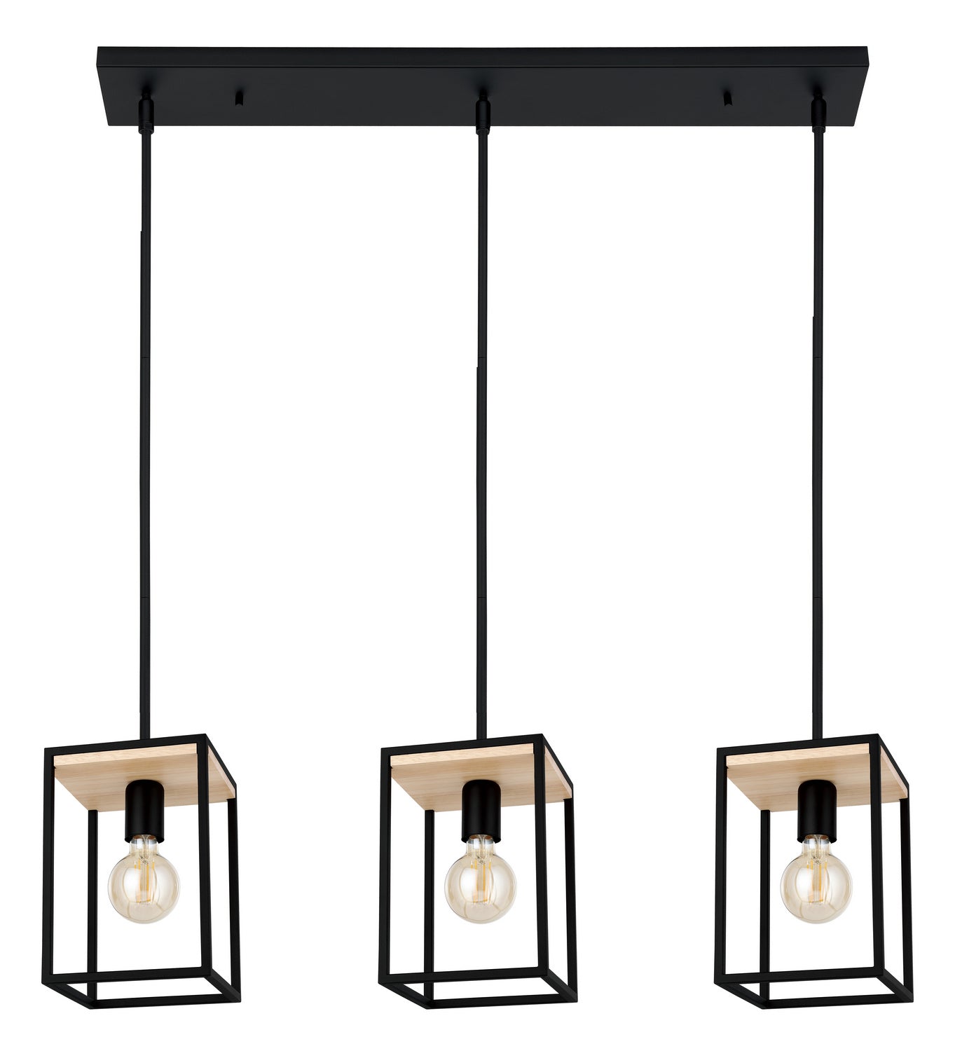 Eglo USA - 99855A - Three Light Linear Pendant - Libertad - Structured Black & Natural Wood