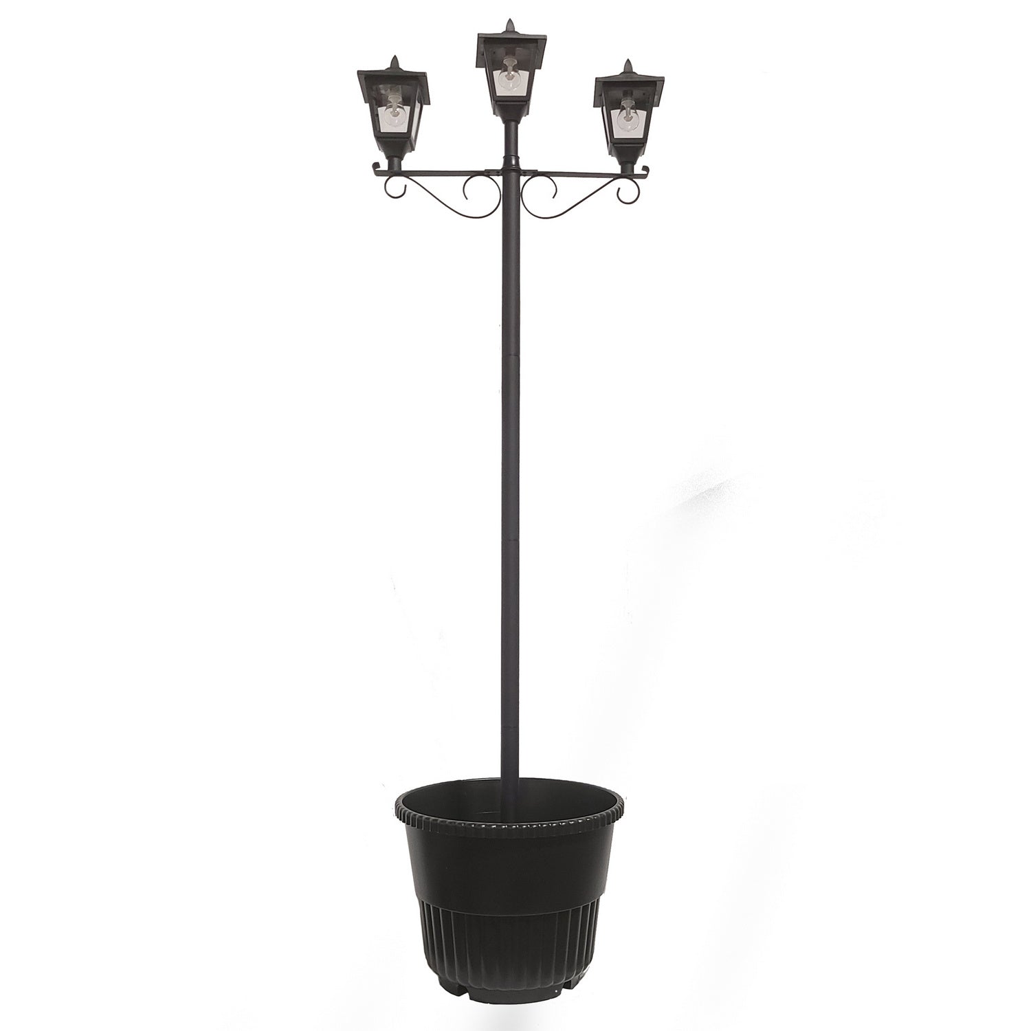 Gama Sonic - 14B50063 - Three Light Post set with Round Planter - Black