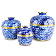 Currey and Company - 1200-0661 - Jar Set of 3 - Plavan Jar Set of 3 - Blue/White/Brass