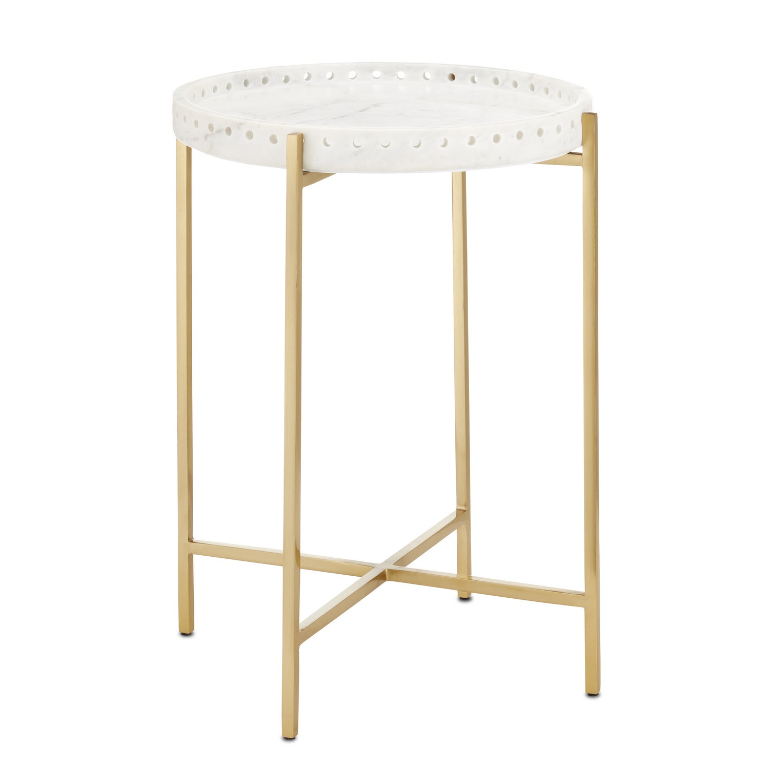 Currey and Company - 4000-0146 - Accent Table - Freya Collection - White/Antique Brass