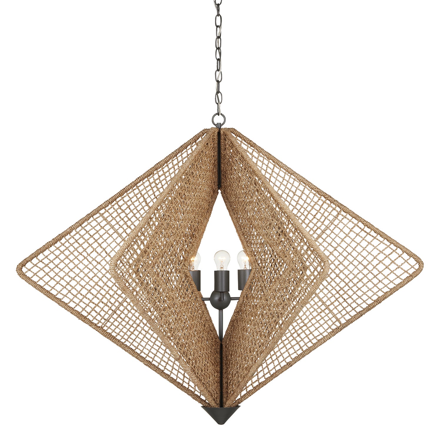 Currey and Company - 9000-0965 - Three Light Chandelier - Shizen Chandelier - Natural Rope/Hiroshi Gray