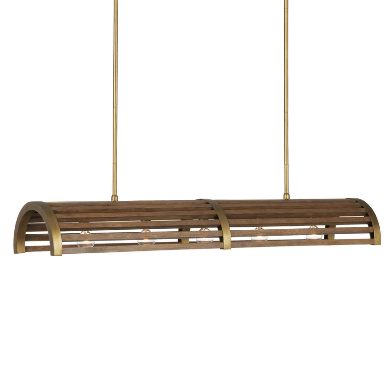 Currey and Company - 9000-0967 - Five Light Chandelier - Woodbine Chestnut Rectangular Chandelier - Chestnut/Brass