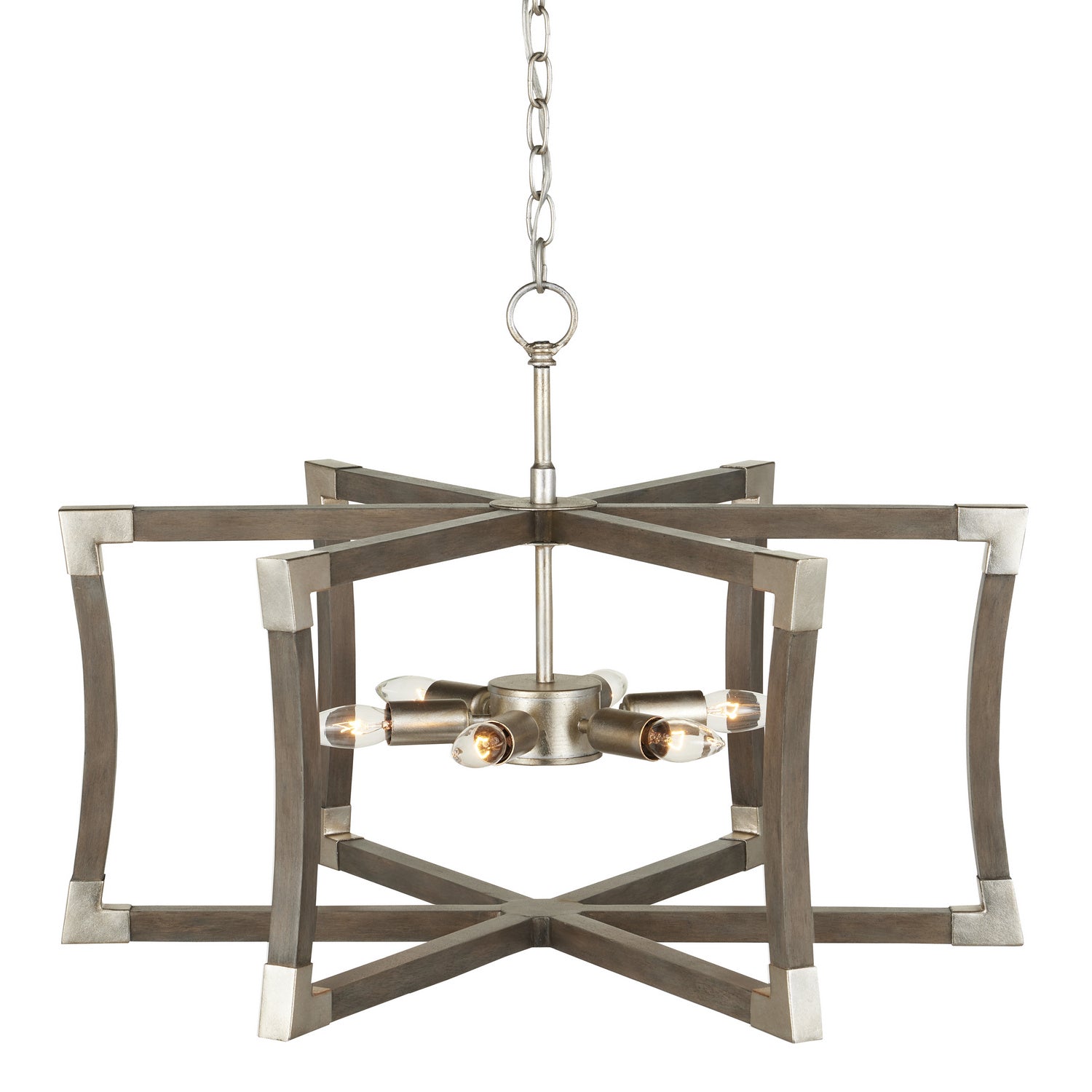 Currey and Company - 9000-0968 - Six Light Lantern - Bastian Collection - Chateau Gray/Contemporary Silver Leaf