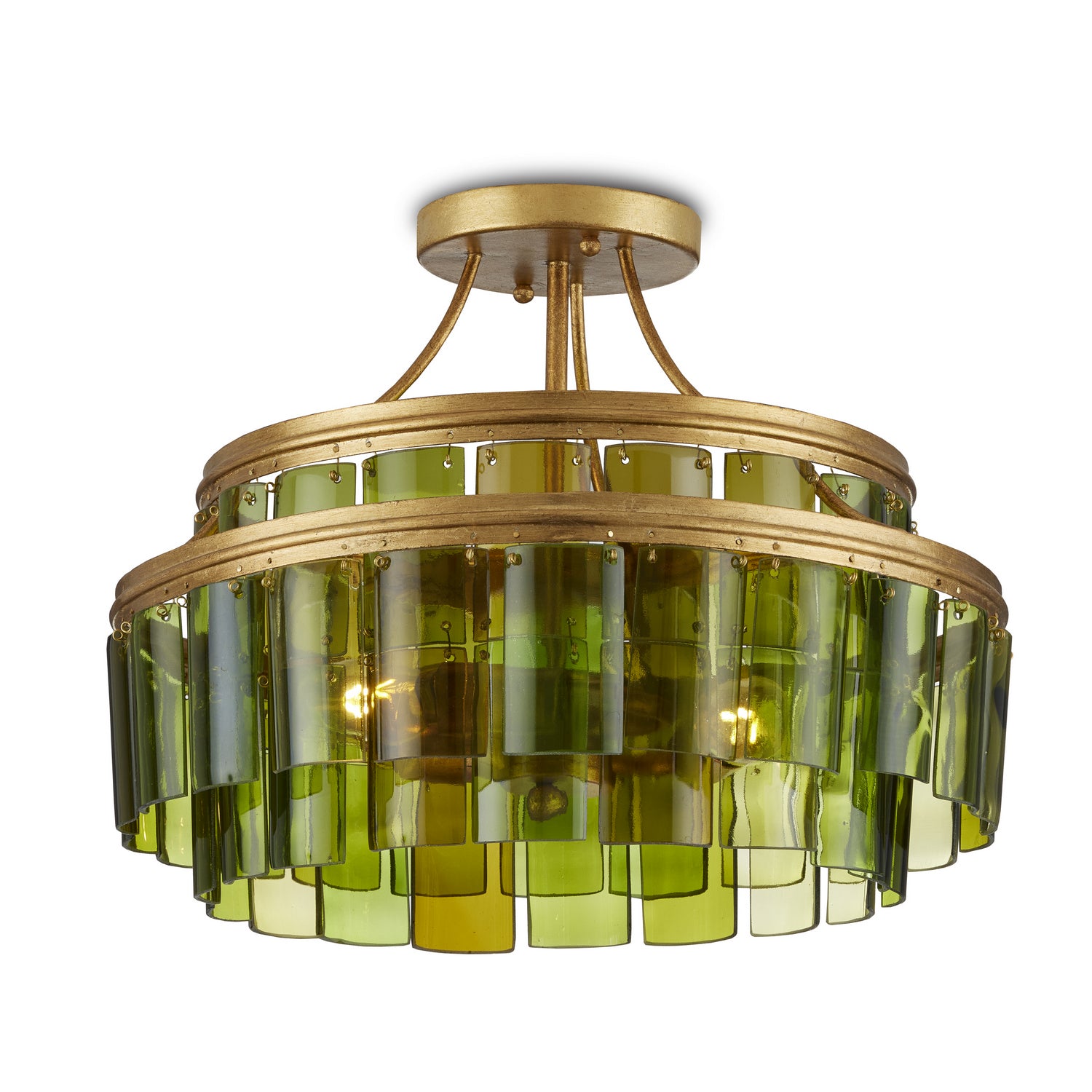 Currey and Company - 9000-0984 - Three Light Semi-Flush Mount - Vintner Collection - Contemporary Gold Leaf/Green
