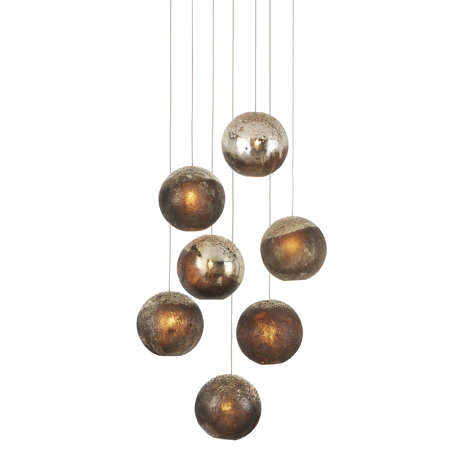 Currey and Company - 9000-1014 - Seven Light Pendant - Pathos Collection - Antique Silver/Antique Gold/Matte Charcoal