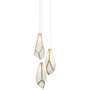 Currey and Company - 9000-1034 - Three Light Pendant - Glace Collection - White/Antique Brass