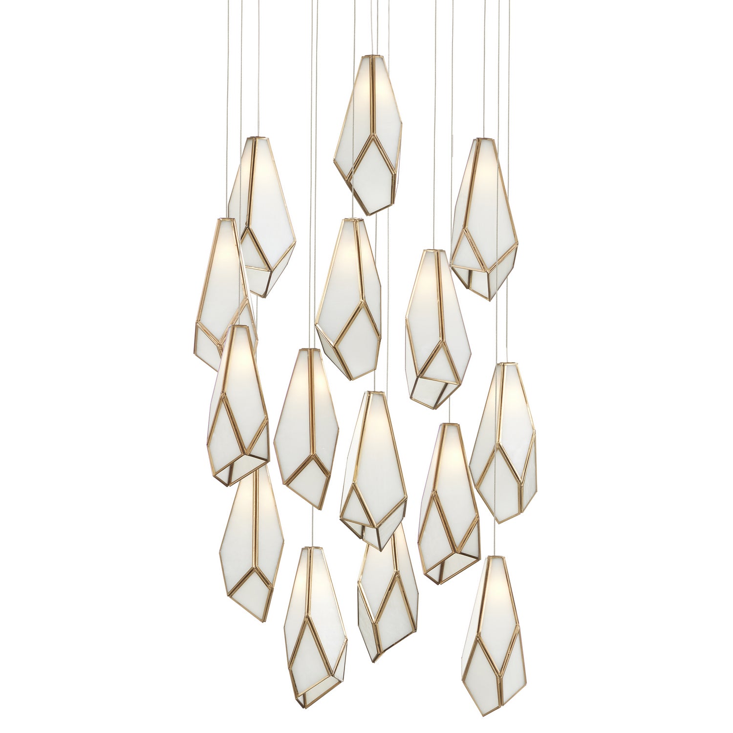 Currey and Company - 9000-1036 - 15 Light Pendant - Glace Collection - White/Antique Brass