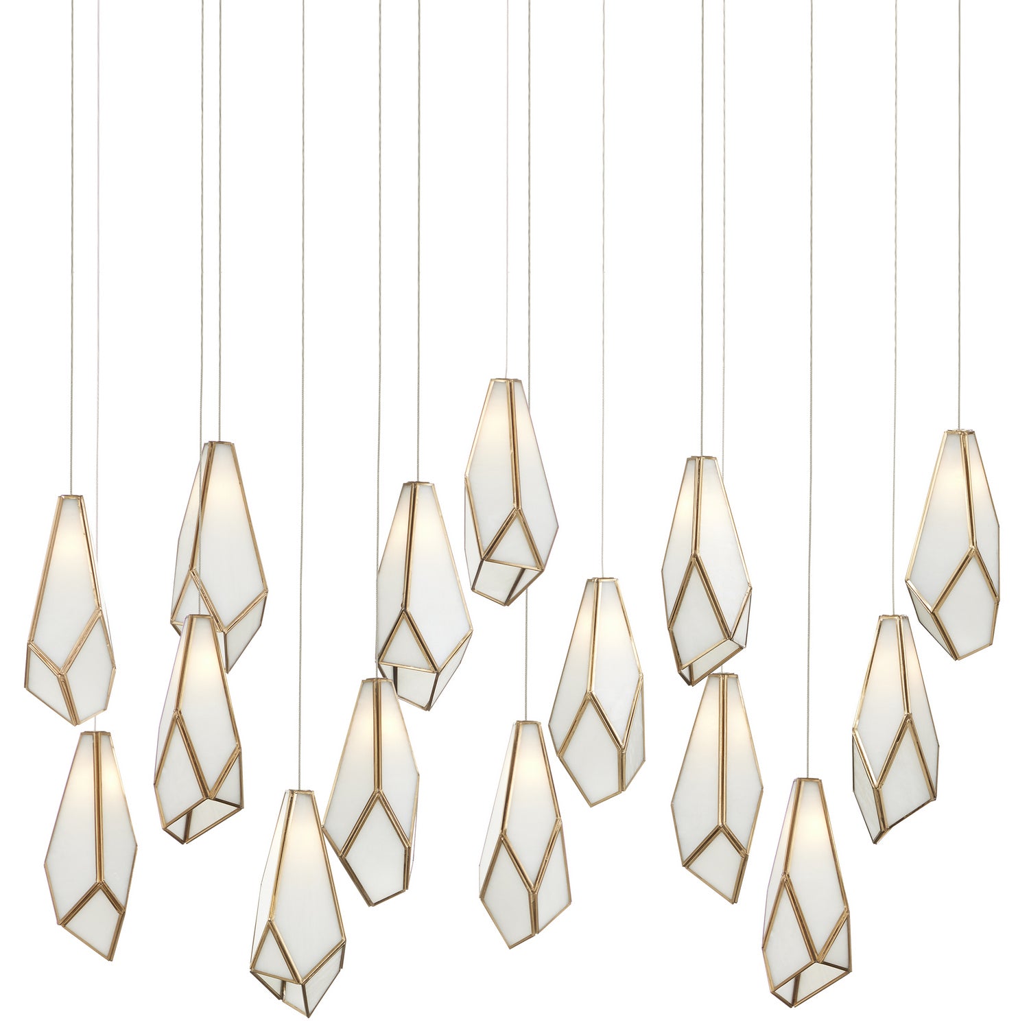 Currey and Company - 9000-1037 - 15 Light Pendant - Glace Collection - White/Antique Brass