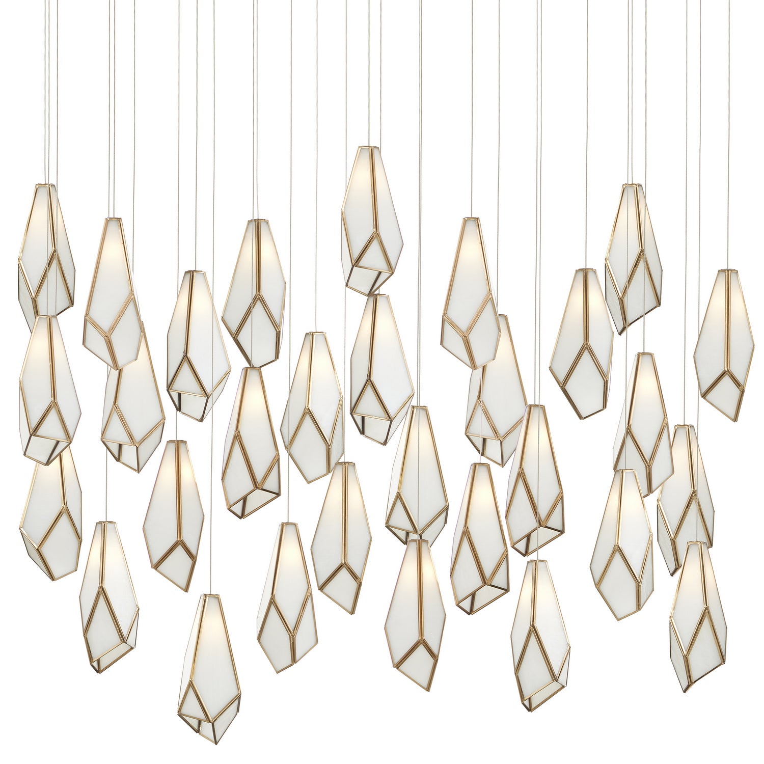 Currey and Company - 9000-1038 - 30 Light Pendant - Glace Collection - White/Antique Brass