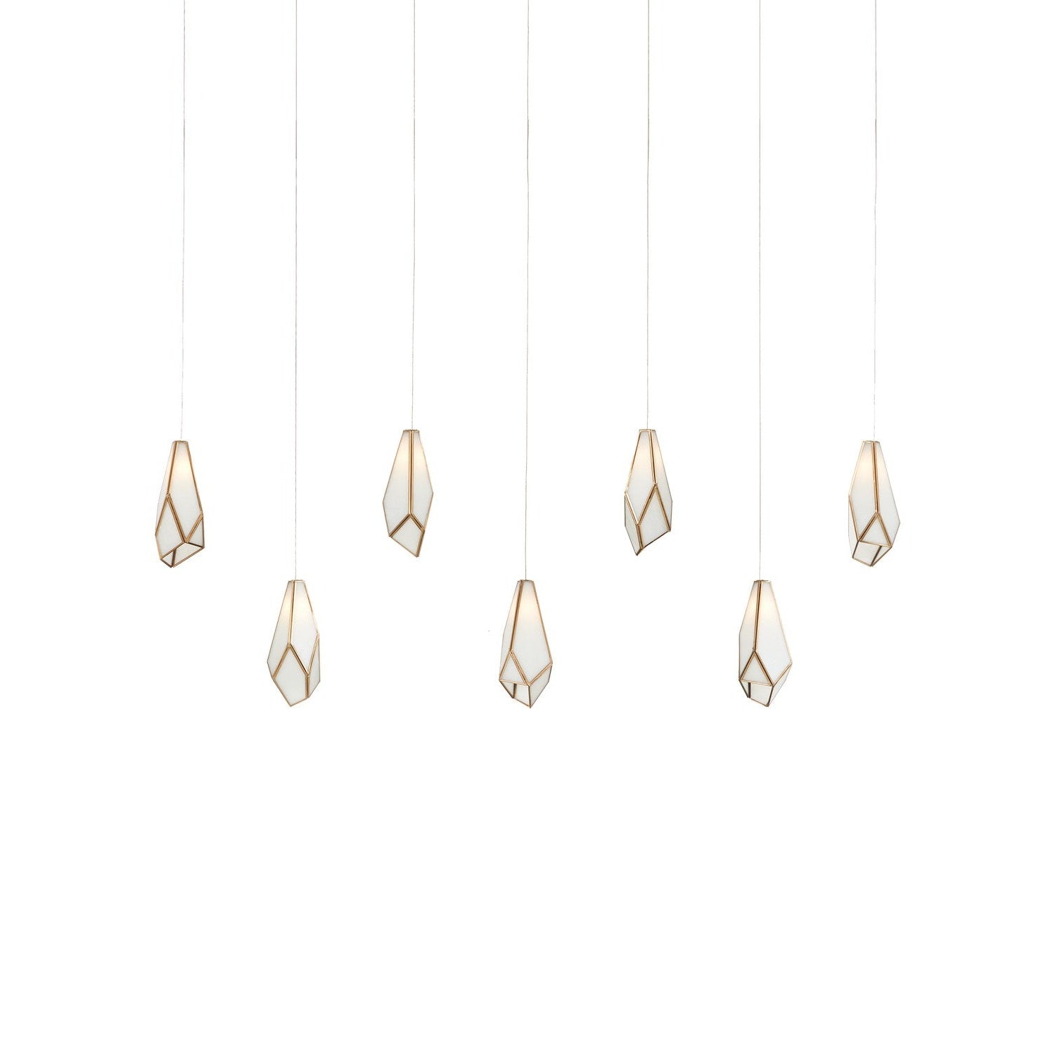 Currey and Company - 9000-1072 - Seven Light Pendant - Glace Collection - White/Antique Brass