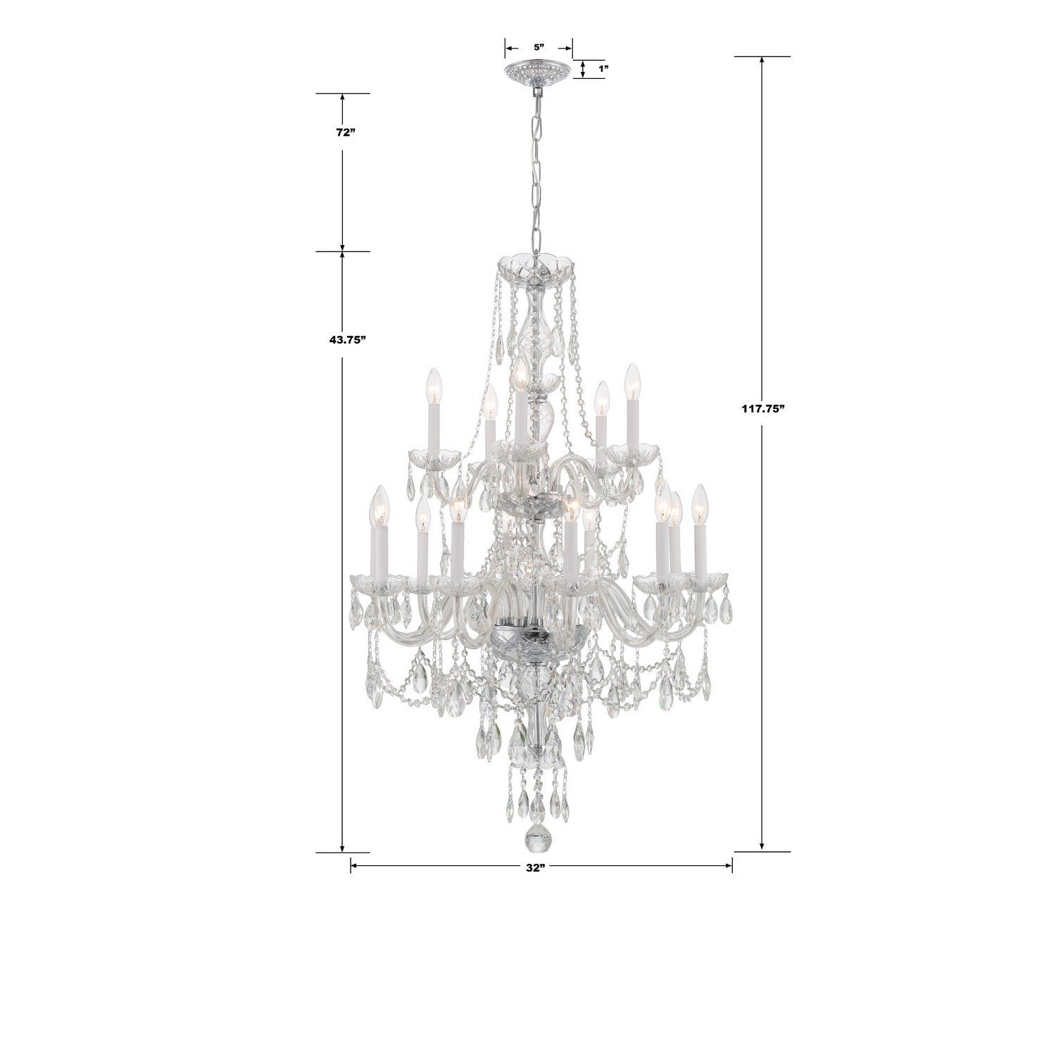 Crystorama - 1155-CH-CL-MWP - 15 Light Chandelier - Traditional Crystal - Polished Chrome