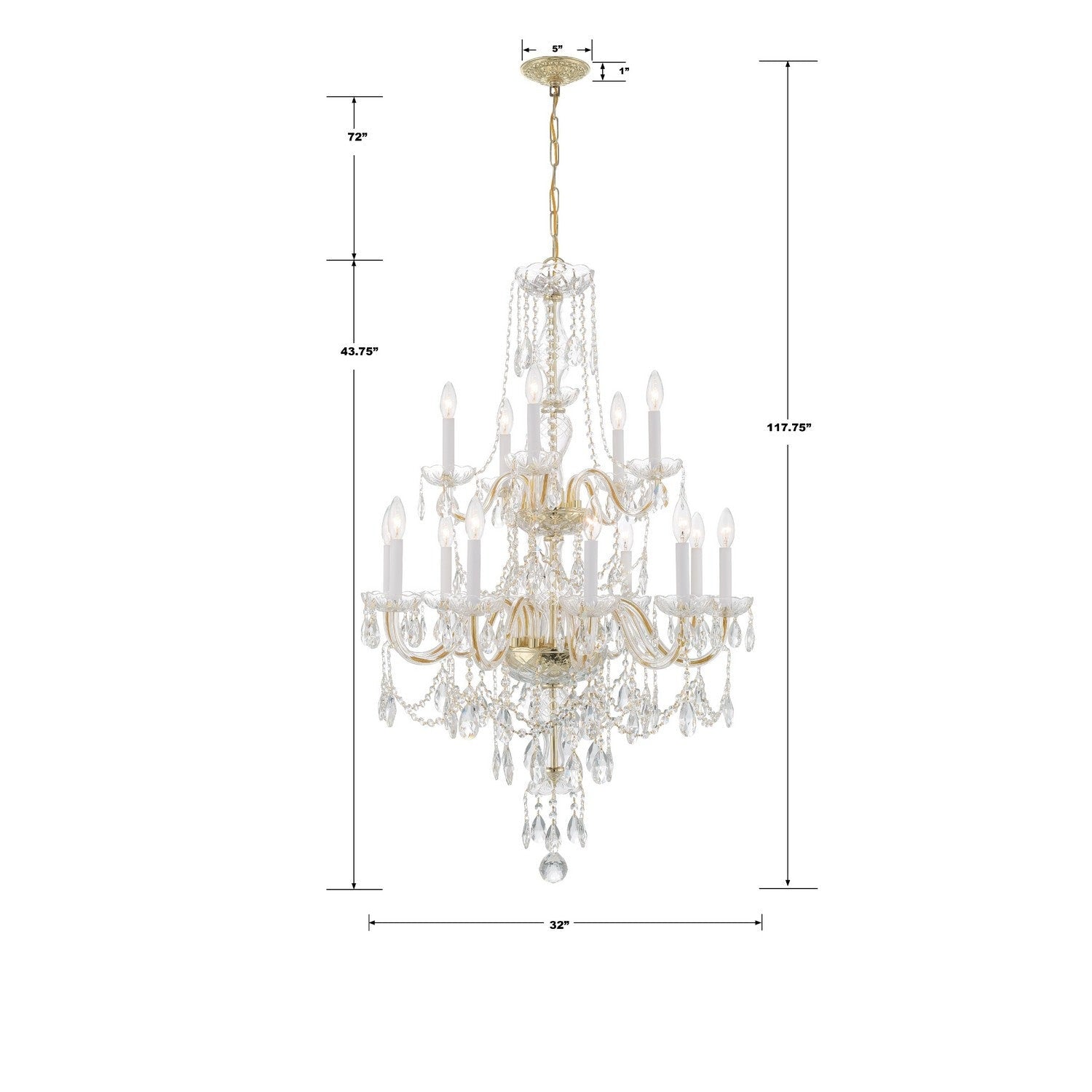 Crystorama - 1155-PB-CL-MWP - 15 Light Chandelier - Traditional Crystal - Polished Brass