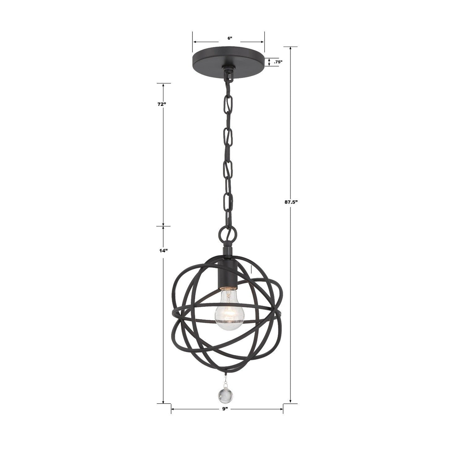 Crystorama - 9220-BK - One Light Pendant - Solaris - Black