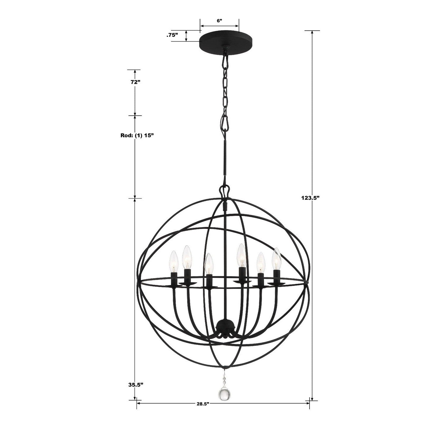 Crystorama - 9228-BK - Six Light Chandelier - Solaris - Black