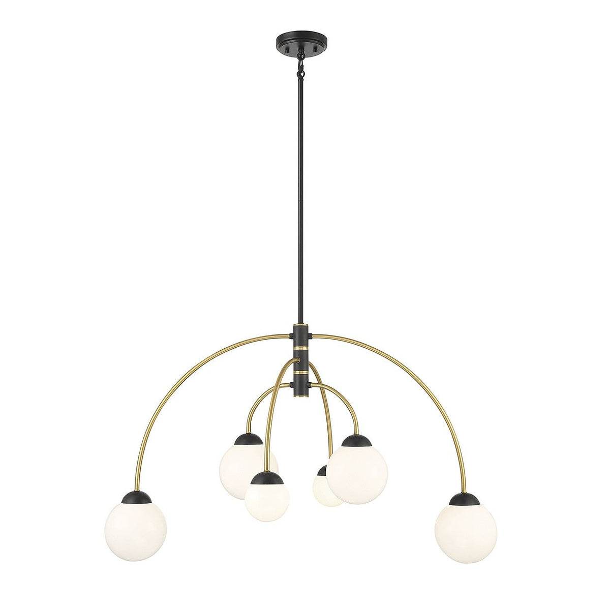 Meridian - M100114MBKNB - Six Light Chandelier - Matte Black with Natural Brass