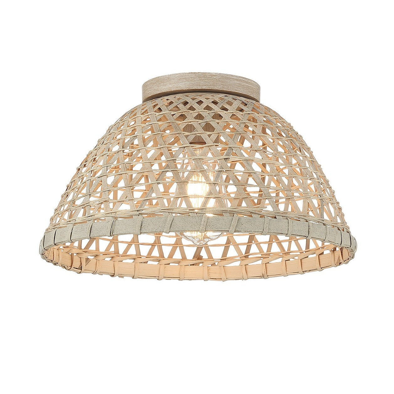 Meridian - M60073NR - One Light Flush Mount - Matte Black and Natural Rattan