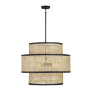 Meridian - M7016MBK - Three Light Pendant - Natural Cane with Matte Black