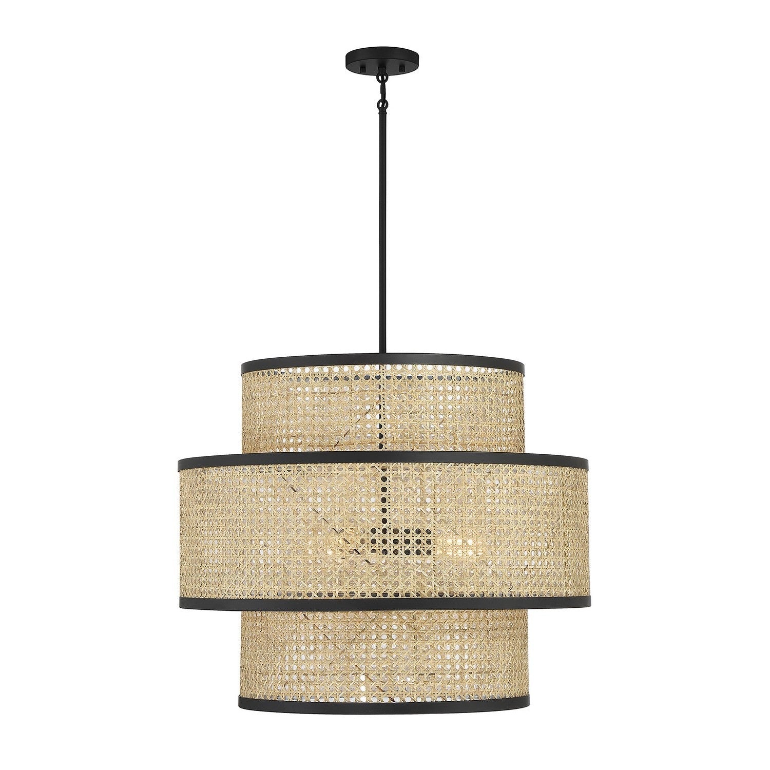 Meridian - M7016MBK - Three Light Pendant - Natural Cane with Matte Black