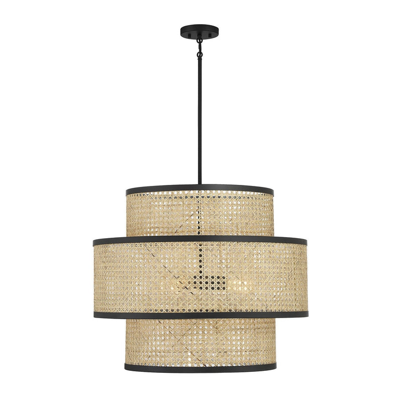 Meridian - M7016MBK - Three Light Pendant - Natural Cane with Matte Black
