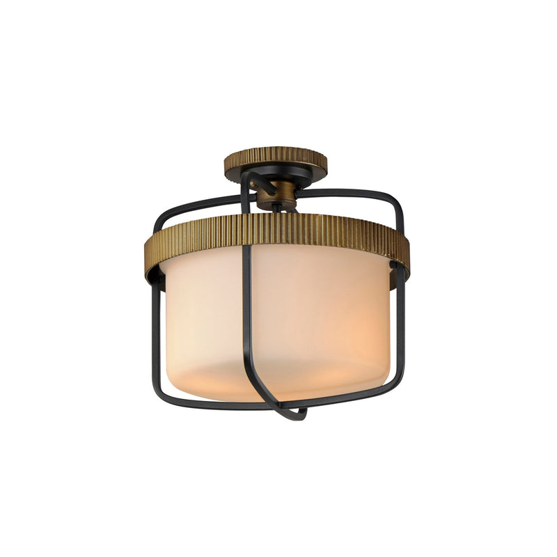 Maxim - 32650SWBKAB - Three Light Semi Flush Mount - Ruffles - Black / Antique Brass