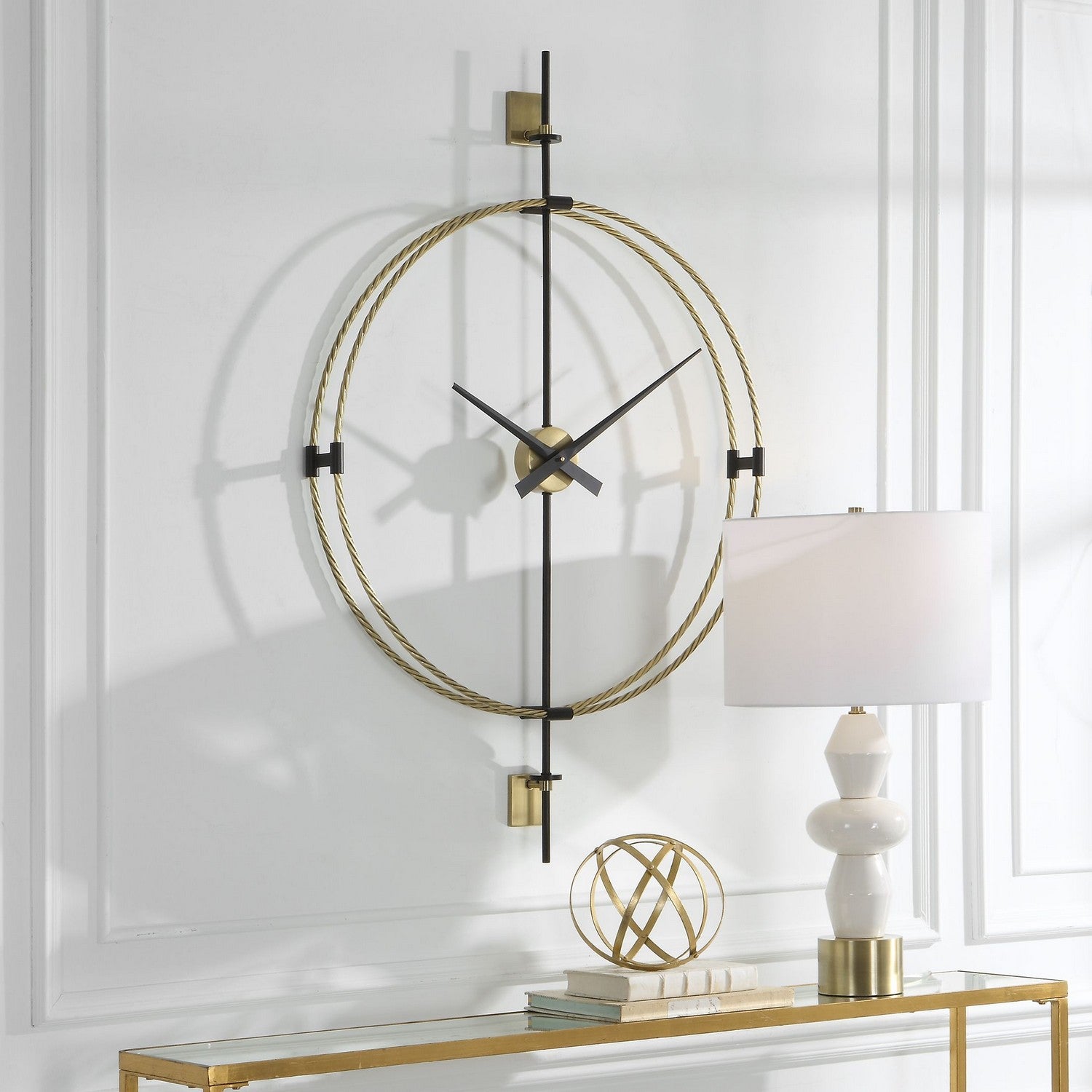 Uttermost - 06106 - Wall Clock - Time Flies - Brushed Brass With Satin Black