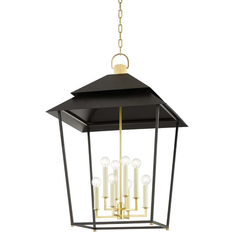 Hudson Valley - 5138-AGB/SBK - Eight Light Lantern - Natick - Aged Brass