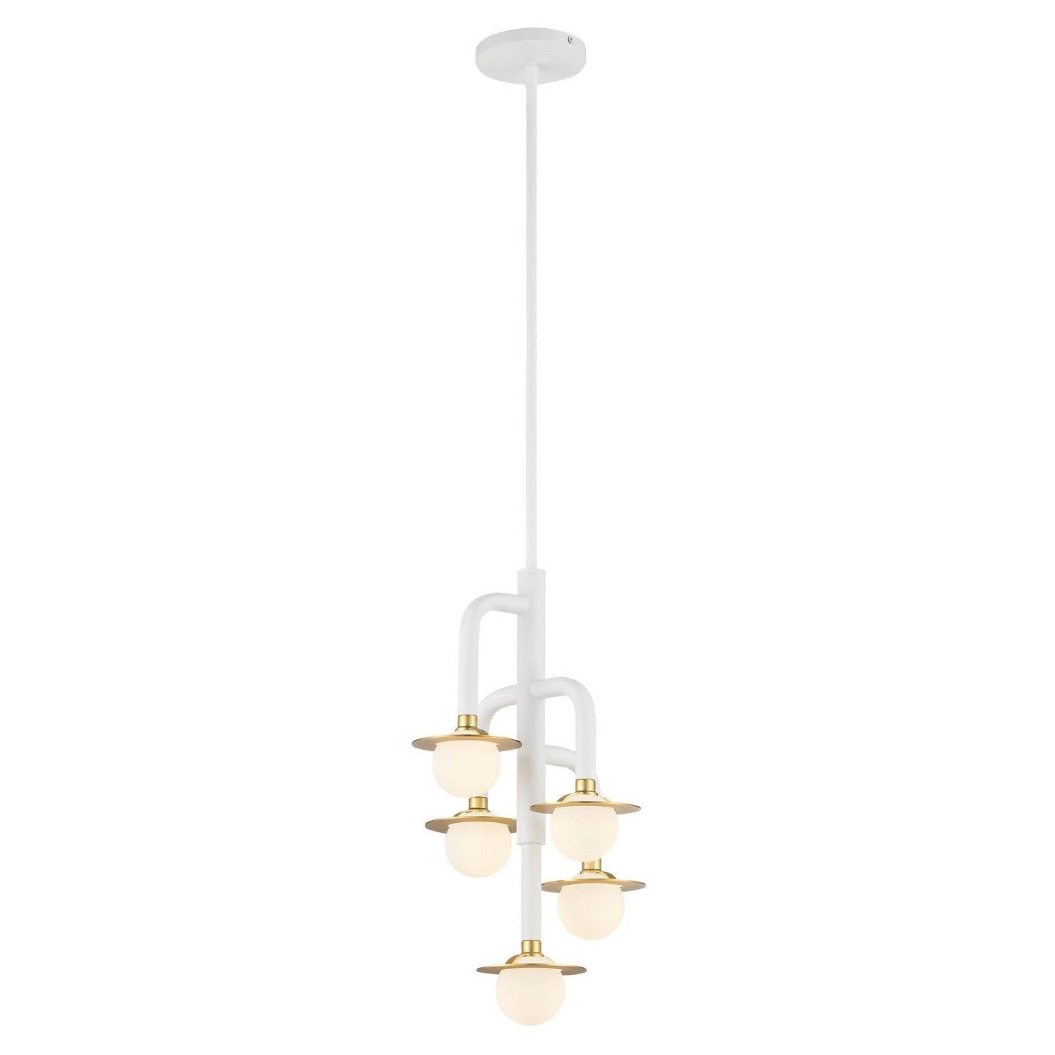 George Kovacs - P5512-706-L - Five Light Chandelier - Tubular - Matte White W/Honey Gold