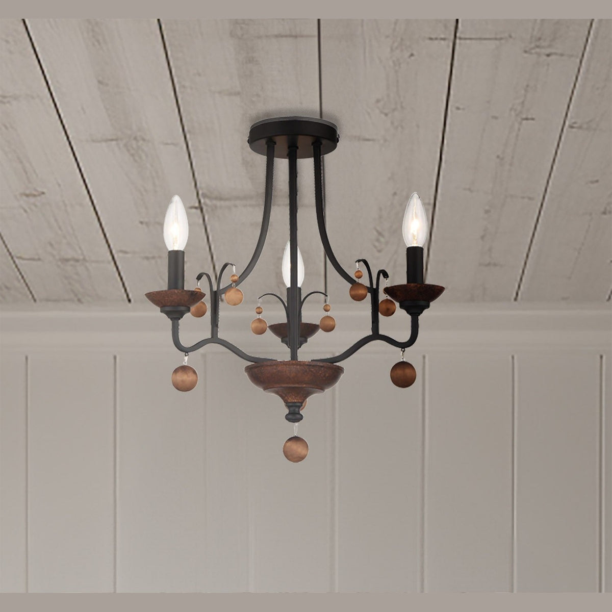 Minka-Lavery - 2662-723 - Three Light Semi Flush Mount - Colonial Charm - Old World Bronze W/Walnut Acce