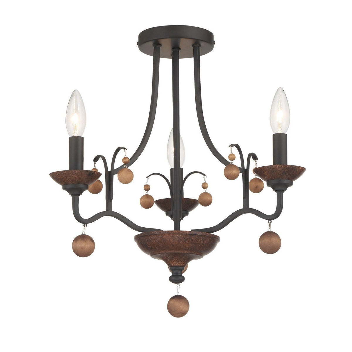 Minka-Lavery - 2662-723 - Three Light Semi Flush Mount - Colonial Charm - Old World Bronze W/Walnut Acce