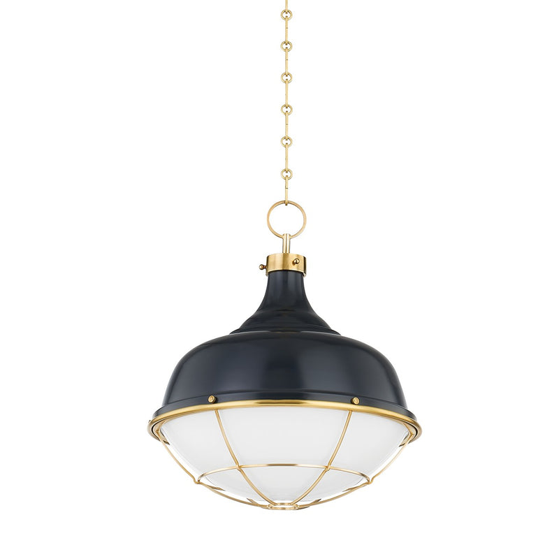 Hudson Valley - MDS1502-AGB/DBL - One Light Pendant - Holkham - Aged Brass/Darkest Blue